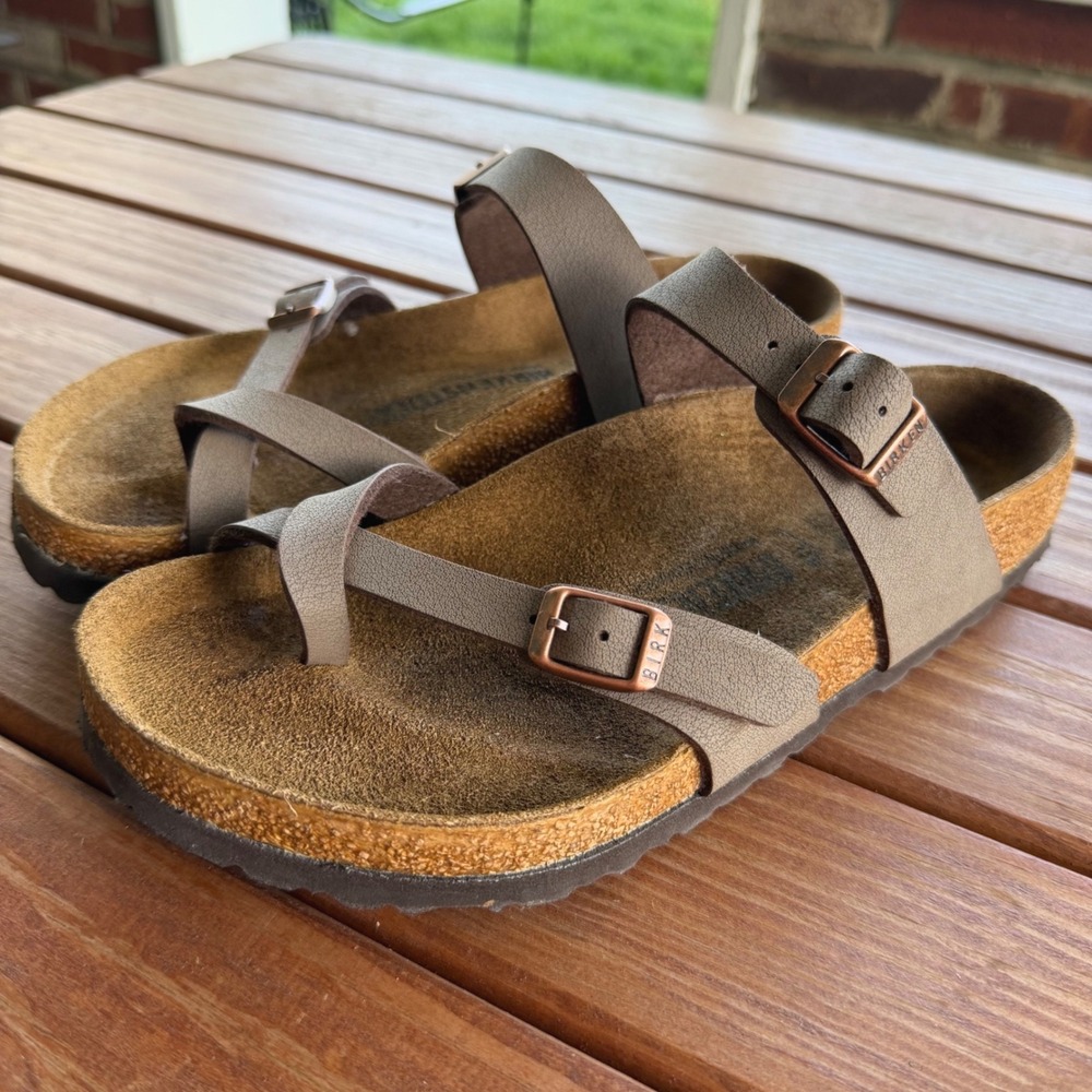 Birkenstock Mayari Stone Birko-Flor Toe Loop Sandals Mocha Brown EU39 US 8-8.5W - Picture 3 of 11